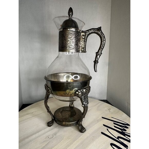 Vintage Glass Carafe With Ornate Silver-Plated Holder & Handle - Picture 3 of 5